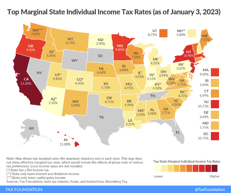 state income tax rates map