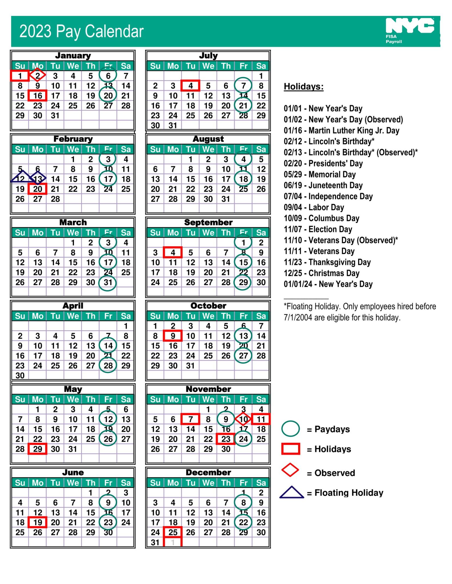 2023 Holiday Pay Calendar 1583x2048 